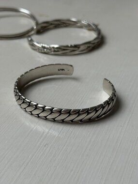 925 Sterling Silver Braided Cuff Bracelet Adjustable Boho